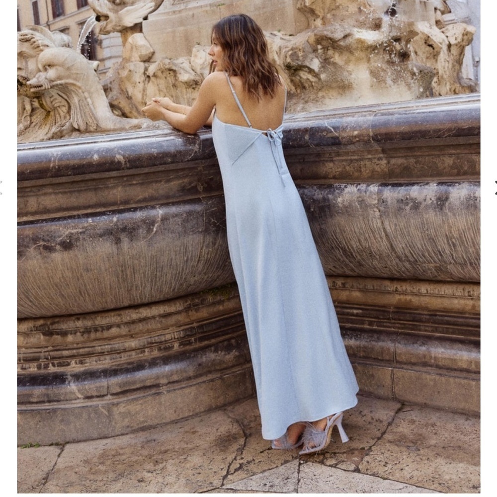 Baby Blue Satin Strap Maxi Dress Size L